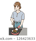 Illustration set of a young woman cooking in anime style 126423633