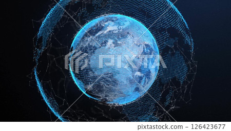 Image of data processing and globe over black background 126423677