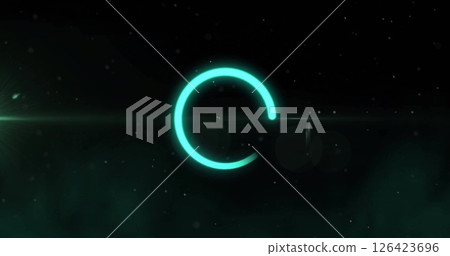Image of green neon circle and data processing over dark background Image of green neon circle and data processing over dark background 126423696