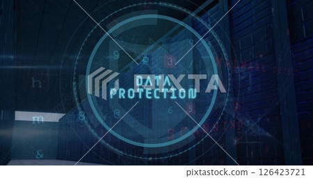 Image of data protection text and data processing over computer servers Image of data protection text and data processing over computer servers 126423721