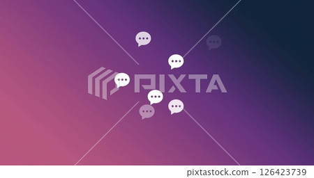 Image of network of social media message icons over purple background Image of network of social media message icons over purple background 126423739