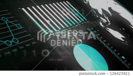 Image of access denied text over processing data and charts on interface 126423921