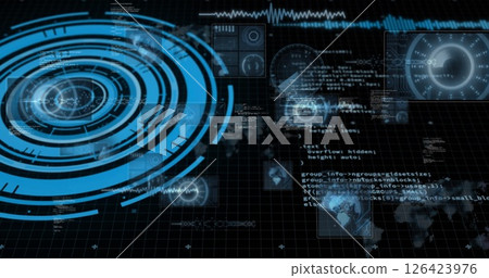 Image of data processing and scope scanning over digital screens 126423976