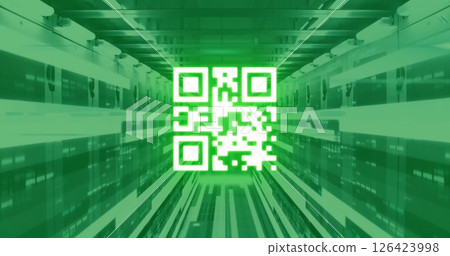 Image of qr code with moving columns over server room Image of qr code with moving columns over server room 126423998