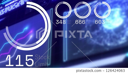 Image of data processing and diagrams over globe 126424063