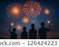仰望煙花的人的剪影 126424223