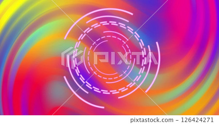 Image of pink circular scanner processing over swirling psychedelic background 126424271
