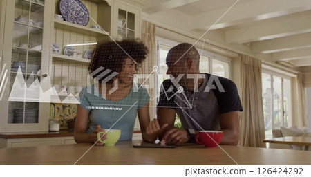 Image of data processing over african american couple using tablet 126424292