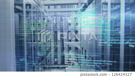 Image of data processing over server room 126424327