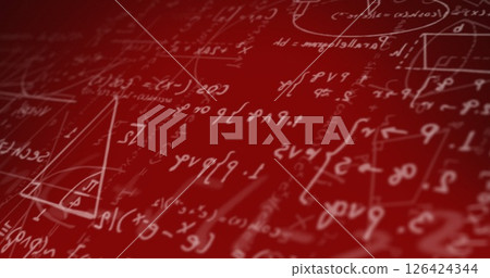 Image of mathematical data processing over red background Image of mathematical data processing over red background 126424344