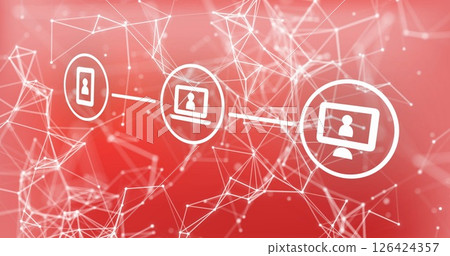 Image of media icons and shapes on red background 126424357