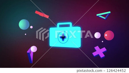 Image of first aid box and glowing shapes moving over black background Image of first aid box and glowing shapes moving over black background 126424452