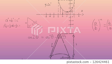 Image of mathematical data processing over pink background 126424461