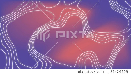 Image of white lines moving over pink and purple background 126424509