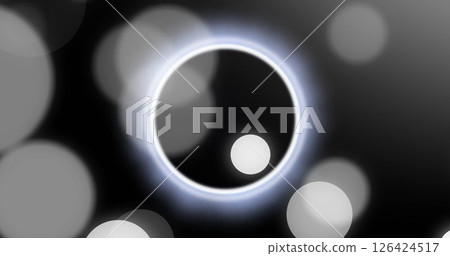 Image of white and black spots moving over black background Image of white and black spots moving over black background 126424517