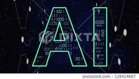 Image of digital data processing binary coding and connections with ai text 126424667