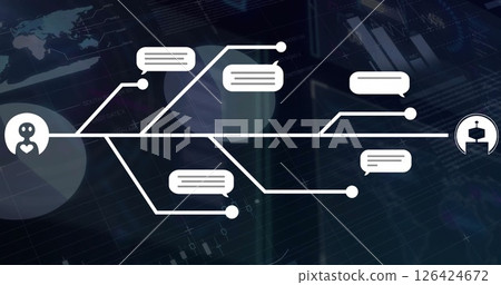 Image of digital data processing and connections with ai chatbot icons 126424672