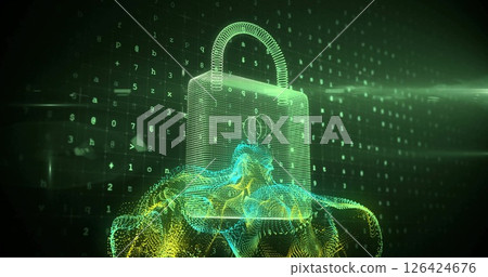 Image of padlock over data processing 126424676