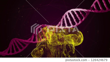 Image of yellow shapes moving over dna strand 126424679