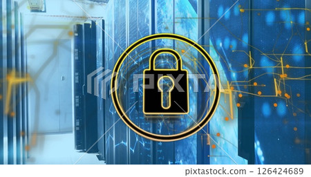 Image of padlock icon, digital data processing over computer servers Image of padlock icon, digital data processing over computer servers 126424689