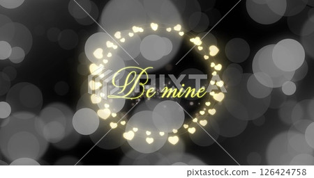 Image of be mine text over hearts and spots 126424758