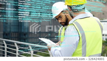 Image of data processing over diverse architects and construction site 126424801