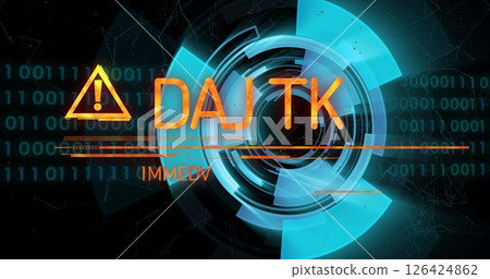 Danger warning and immediate action required text image over futuristic digital interface 126424862
