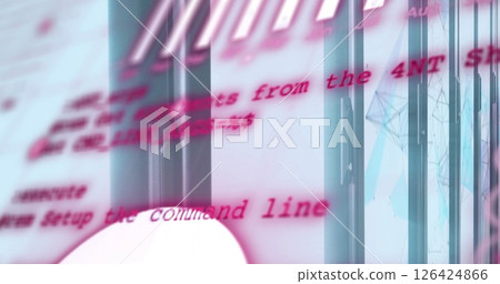 Programming code image over modern glass building with reflections 126424866