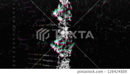 DNA strand and coding image over digital data and programming text DNA strand and coding image over digital data and programming text 126424889