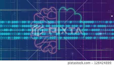 Binary code over brain image with grid background Binary code over brain image with grid background 126424899