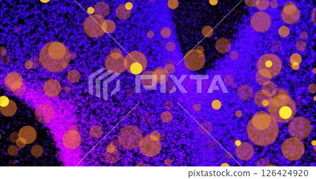 Colorful particles and glowing circles image over dark background 126424920