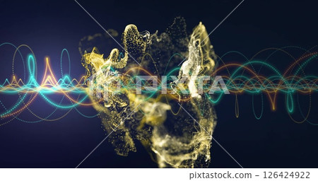 Image of digital data processing over glowing mesh of connections Image of digital data processing over glowing mesh of connections 126424922