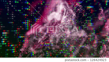 Image of digital data processing over glowing mesh of connections 126424923