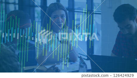 Financial data processing image over diverse business people in office 126424929