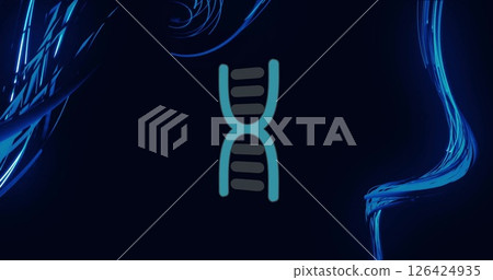 DNA strand image over blue light trails on dark background DNA strand image over blue light trails on dark background 126424935