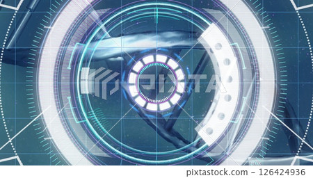 Futuristic digital interface image over underwater scene with marine life Futuristic digital interface image over underwater scene with marine life 126424936