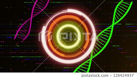 DNA strands and circular digital interface, scientific data processing image DNA strands and circular digital interface, scientific data processing image 126424937