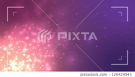 Glowing particles and light streaks image over purple and pink background 126424941