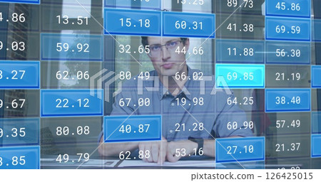 Image of stock market over caucasian businessman having image call 126425015