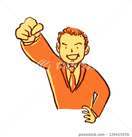 中年商人舉起拳頭 [黃色鉛筆畫] 126425039