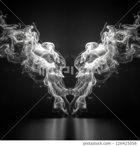 Abstract White Smoke Wings on Black Background Abstract White Smoke Wings on Black Background 126425056