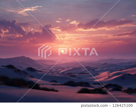 Pink and Purple Desert Sunset Landscape 126425100