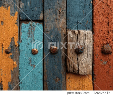 Rustic Weathered Wood Background with Peeling Paint 126425316
