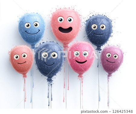 Colorful Cartoon Balloons with Happy Faces on White Background 126425348