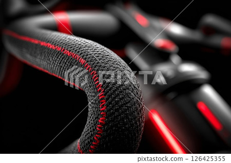 Close-Up of Black and Red Bicycle Handlebar Grip 126425355