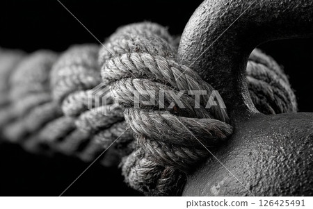 Close-Up of a Knotted Rope in Black and White 126425491