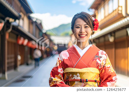 一個穿著和服的女人 126425677