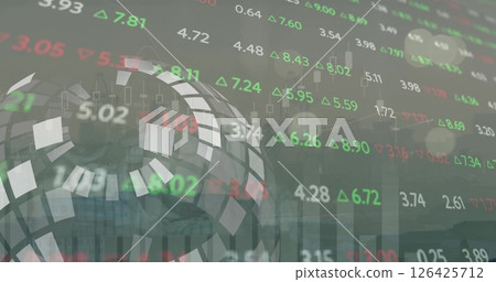 Image of financial data processing over grid and dark background Image of financial data processing over grid and dark background 126425712