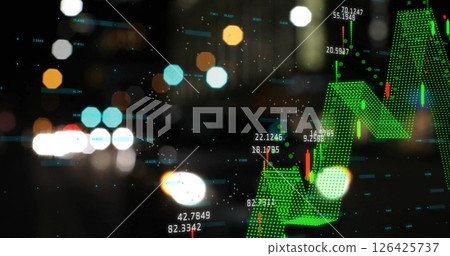 Image of financial data processing over city lights Image of financial data processing over city lights 126425737