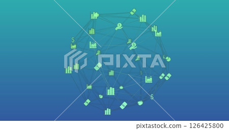 Image of global network of business ions rotating over blue background 126425800